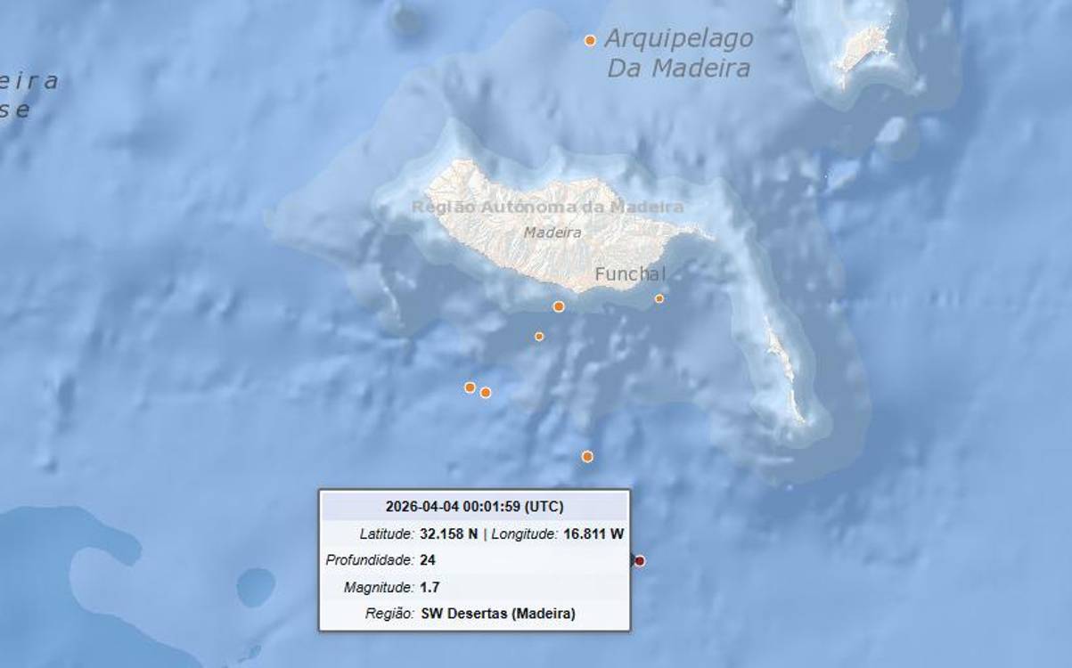 Sismo de baixa magnitude registado ao largo das Desertas