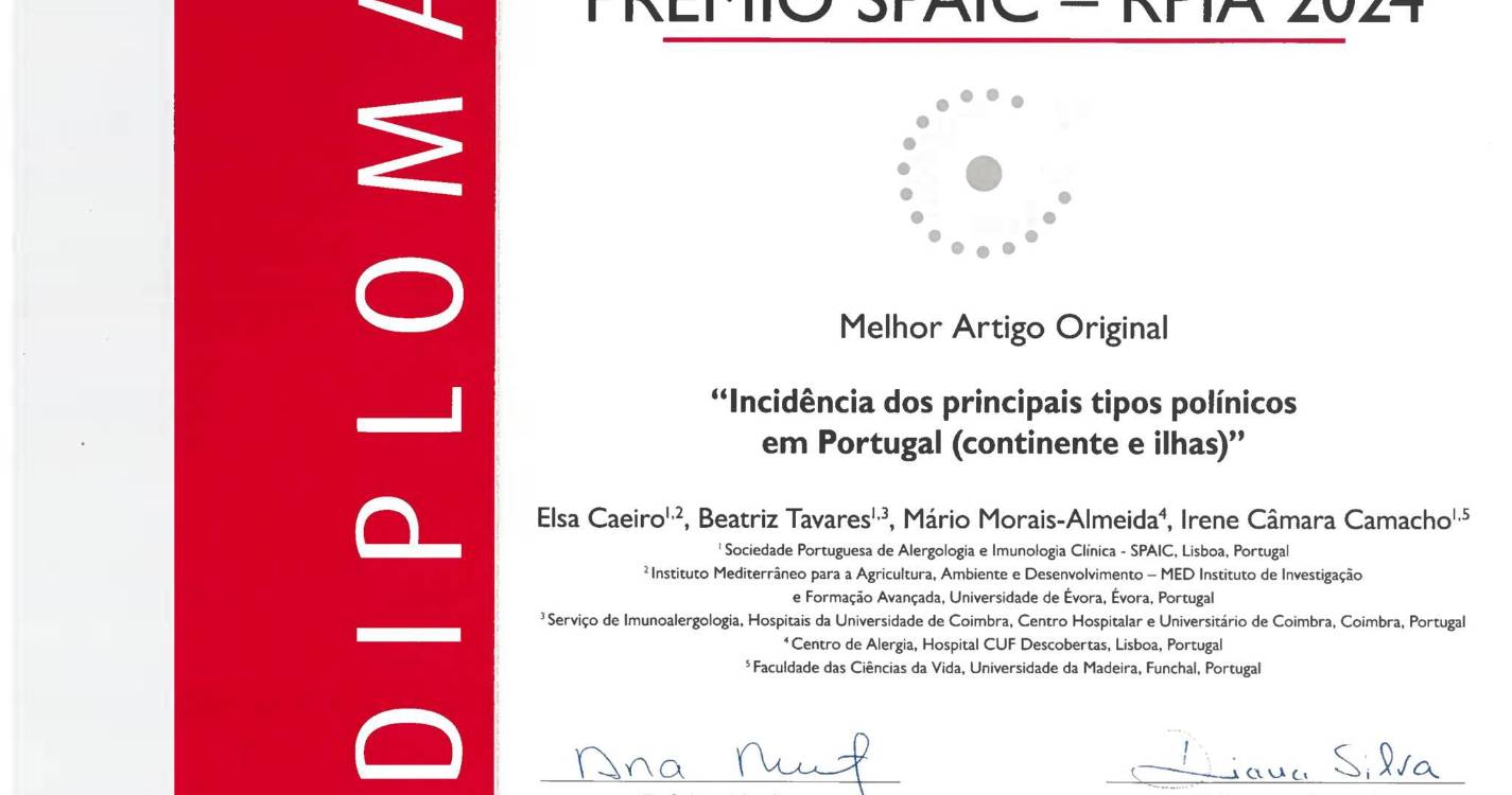 Trabalho de Aerobiologia recebe prémio no congresso das Sociedades Ibéricas de Alergologia