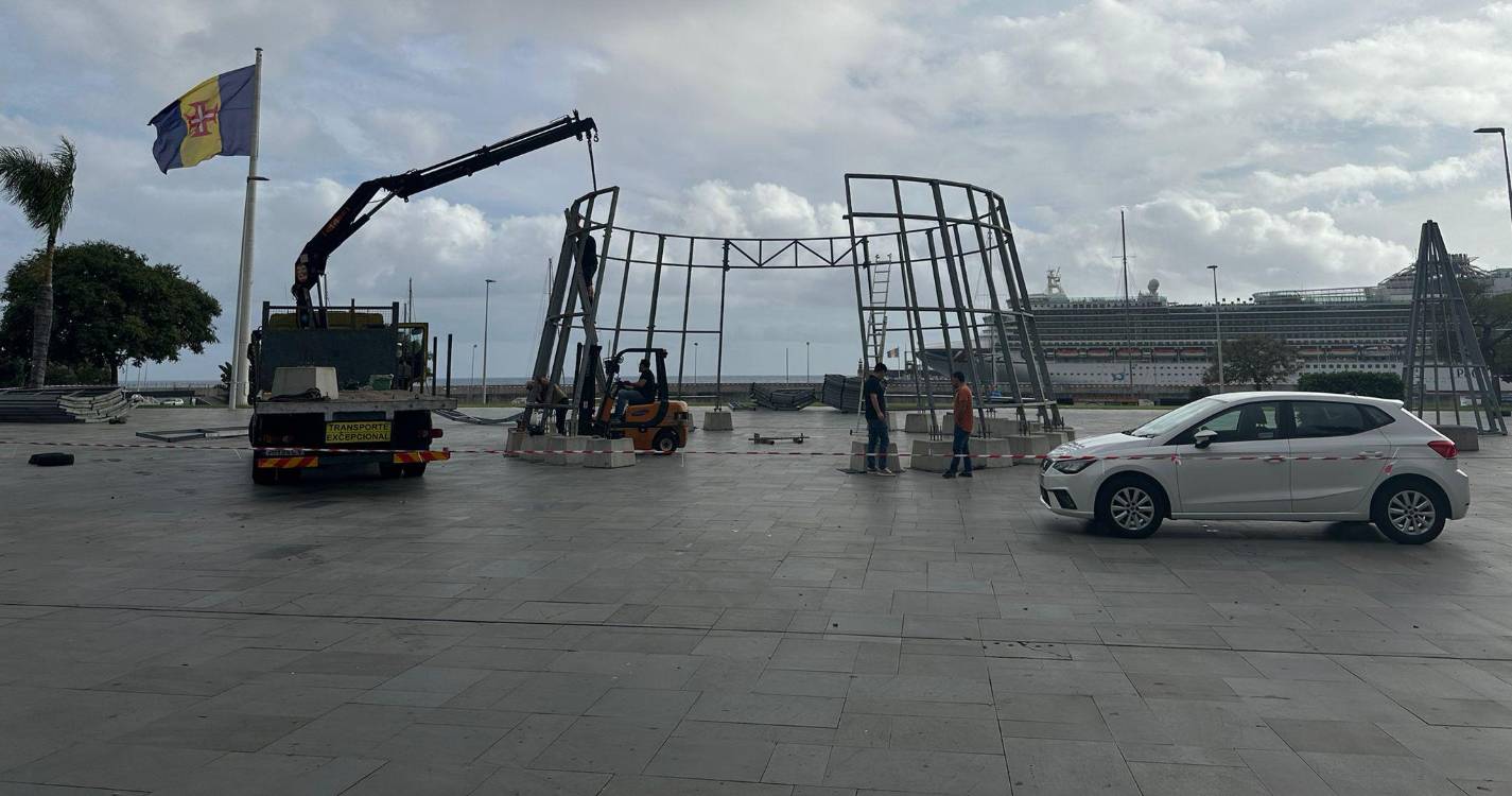 Árvore de Natal começa a ser montada na Praça do Povo
