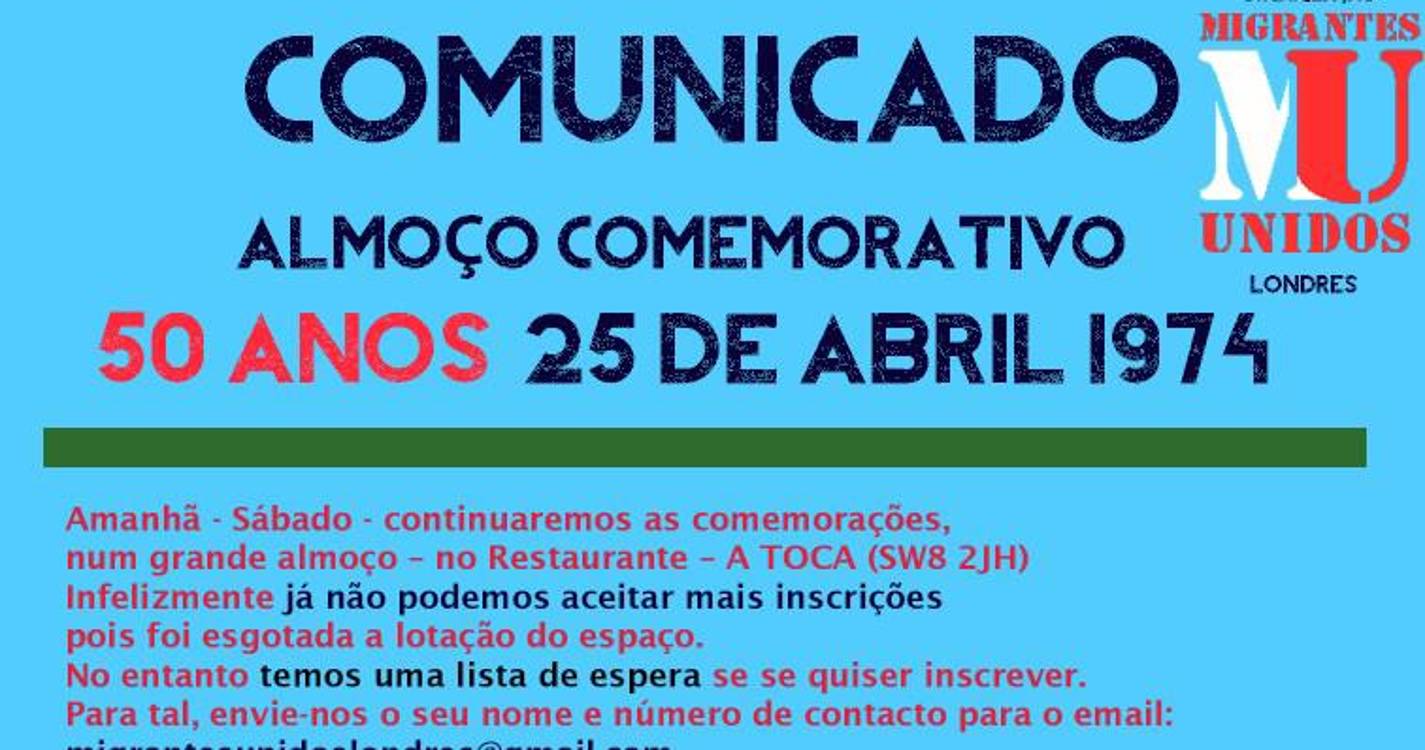 25 Abril: Aniversário comemorado em Londres com alegria e emoção num encontro de gerações