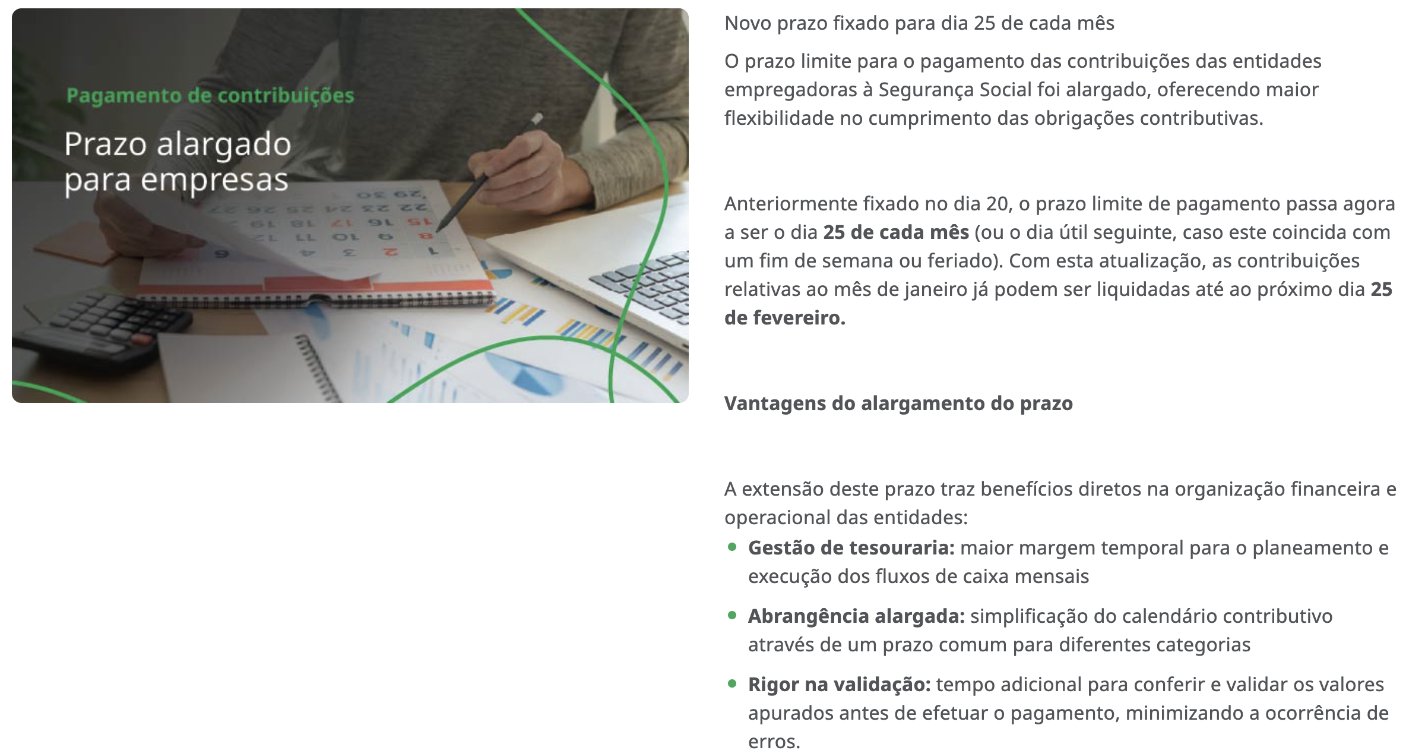 Empresas passam a ter até dia 25 de cada mês para pagar contribuições à Segurança Social