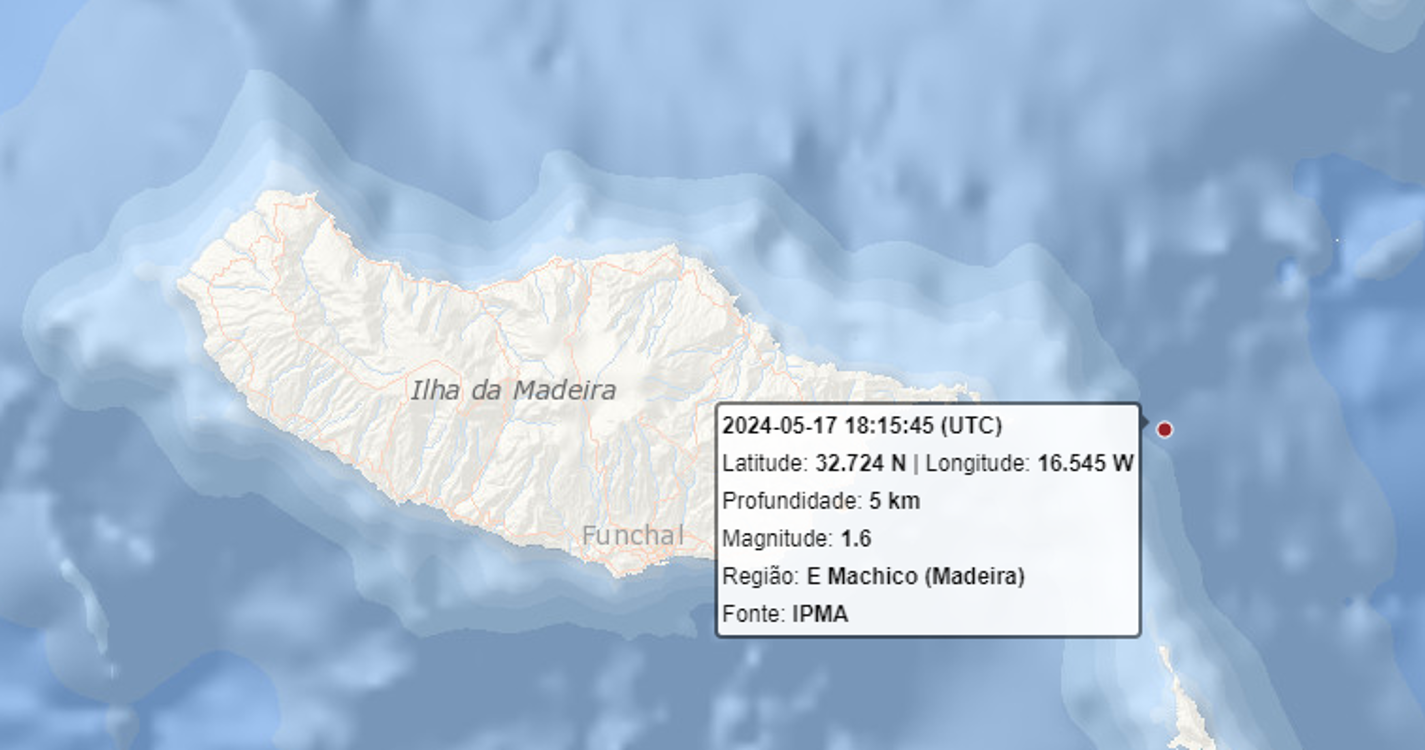 Sismo de magnitude 1.6 registado a este de Machico