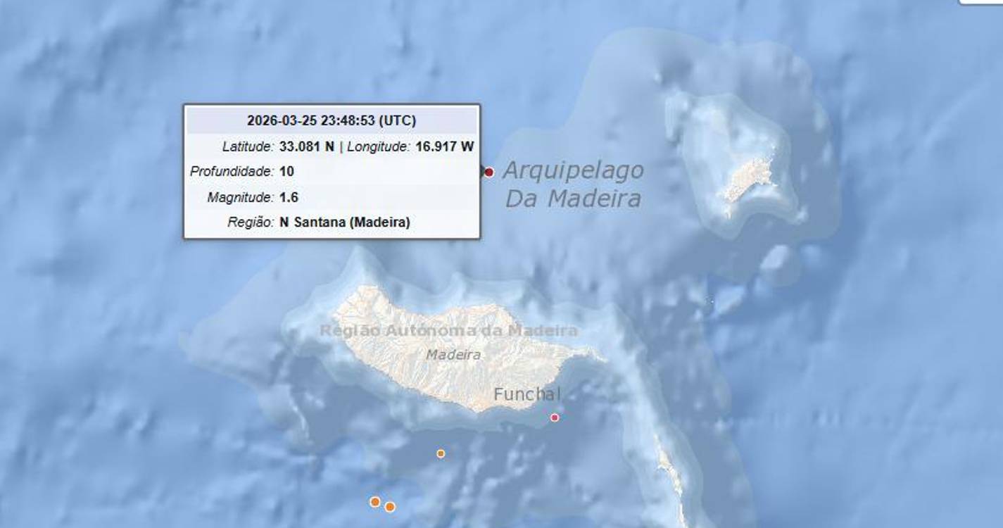 Sismo de baixa magnitude registado a norte de Santana