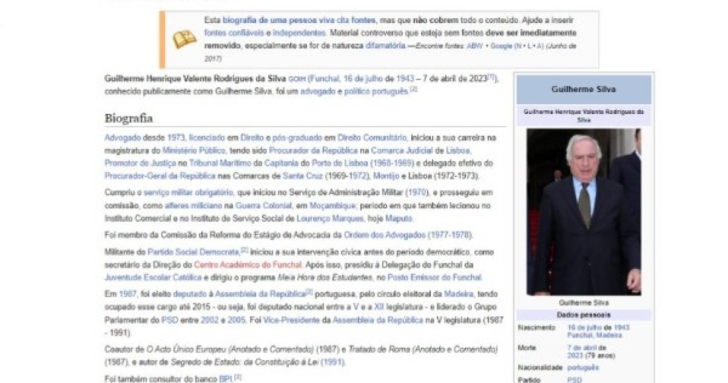 Semelhança de nomes leva Wikipédia a publicar erradamente a morte do advogado Guilherme Silva