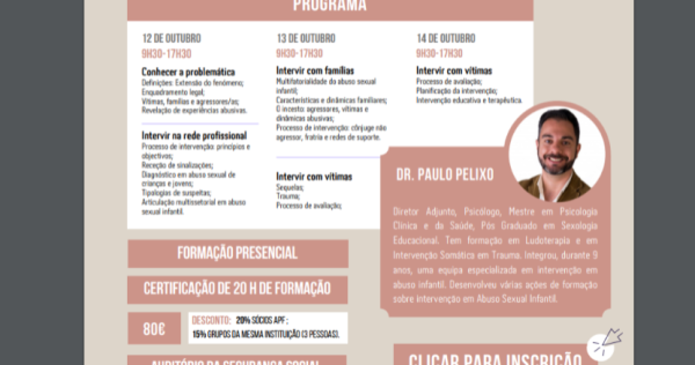 APF promove o Curso de Intervenção em Abuso Sexual de Crianças e Jovens