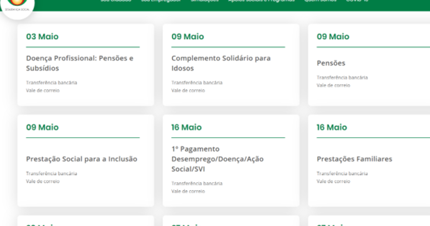 Conheça as datas para os pagamentos de subsídios em pensões em Maio