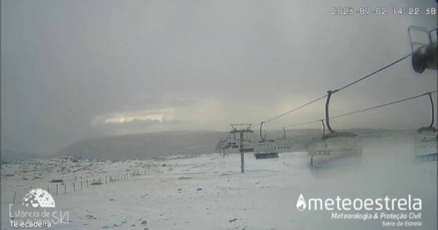 Queda intensa de granizo pintou a Serra da Estrela de branco
