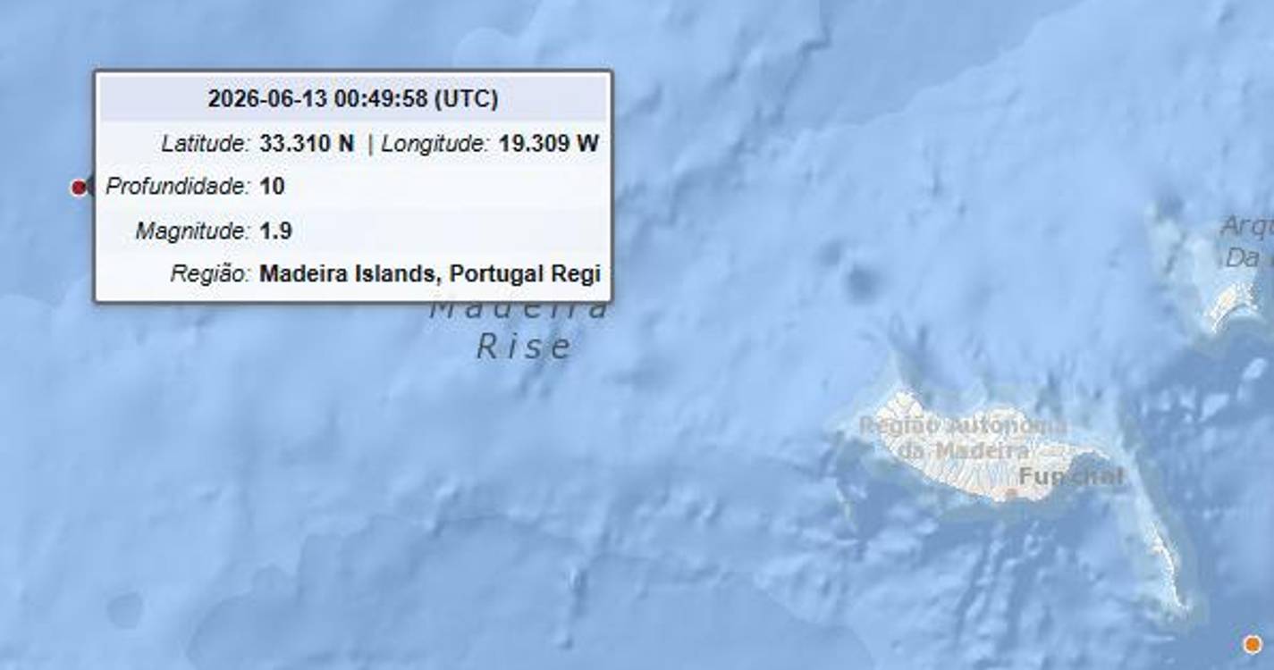 Sismo de baixa magnitude registado ao largo da Madeira