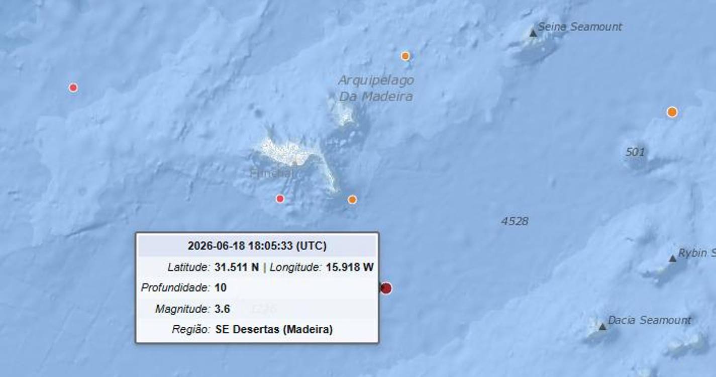 Sismo de magnitude 3.6 registado a sudeste das Desertas