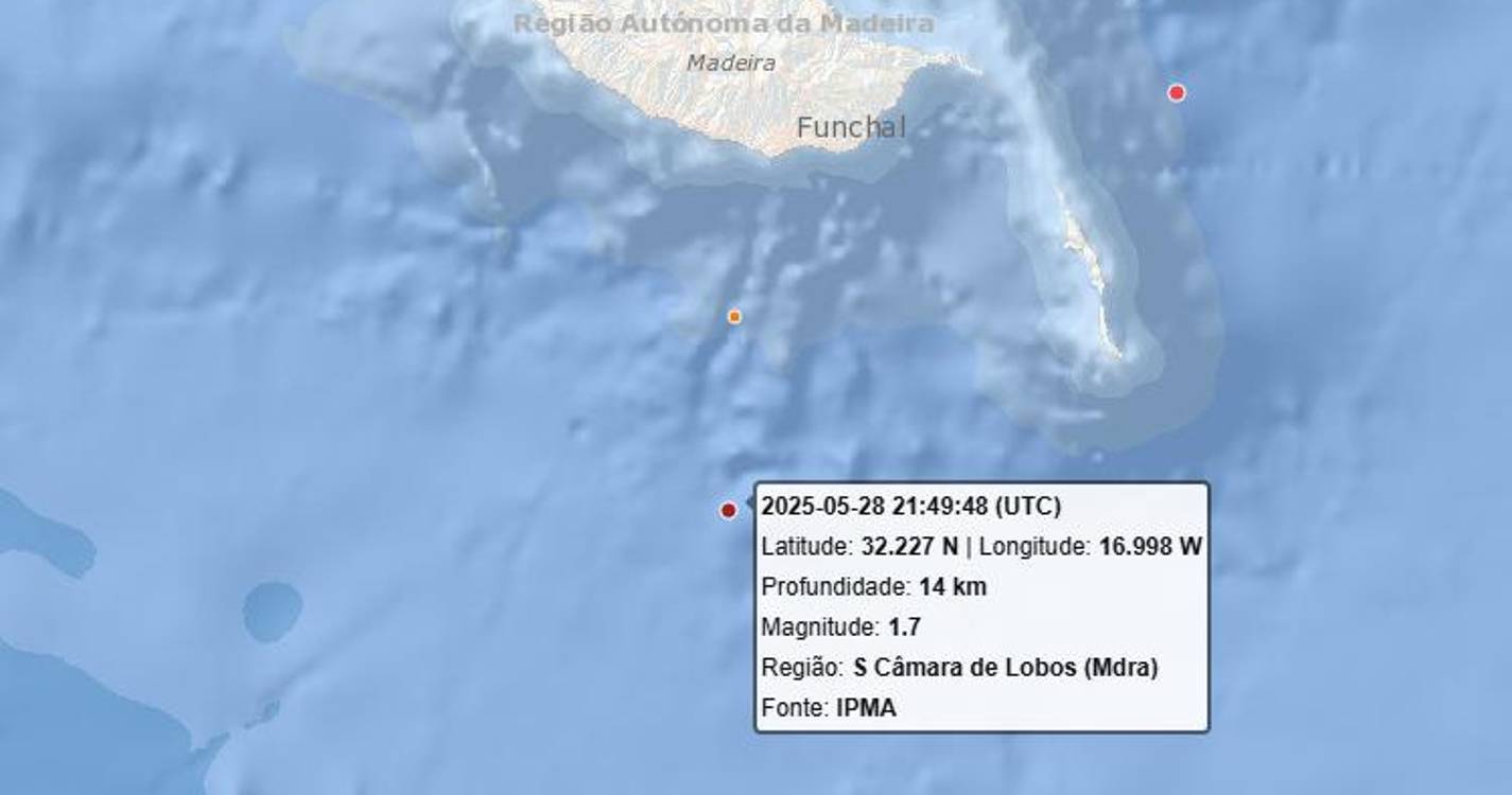 Sismo registado a sul de Câmara de Lobos