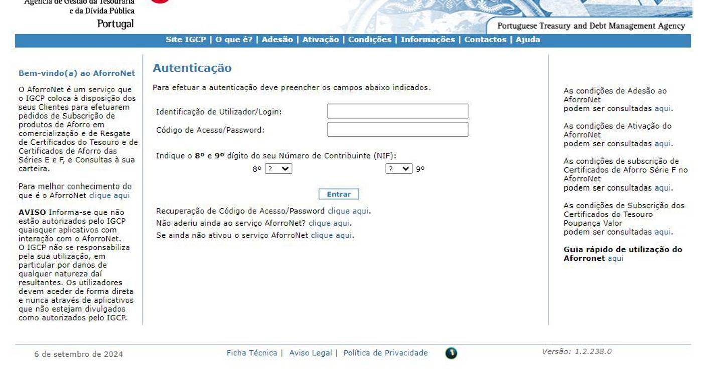 Atenção subscritores de certificados de aforro: Site Aforro Net voltou a funcionar