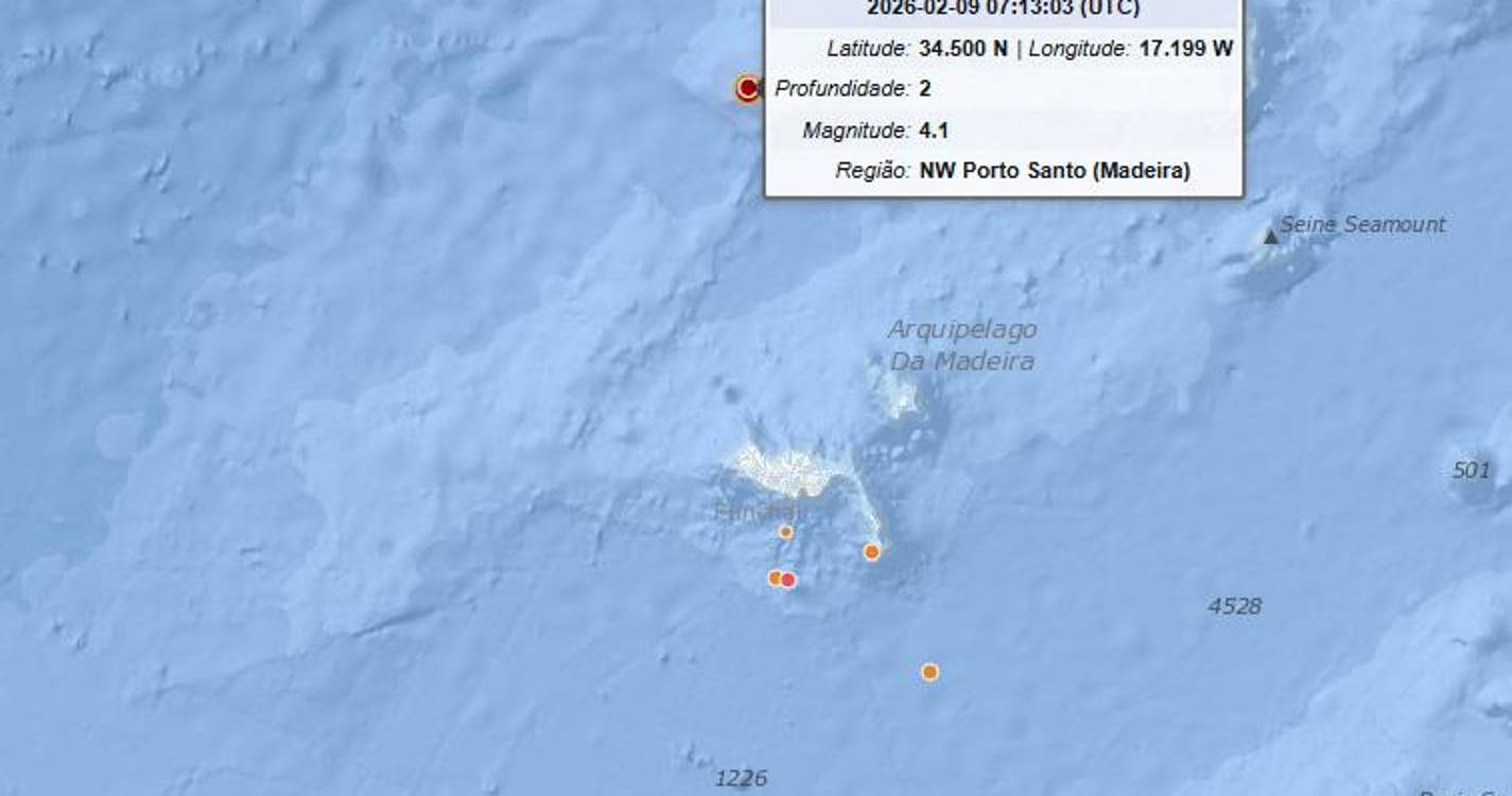 Sismo de magnitude 4,1 registado a noroeste do Porto Santo