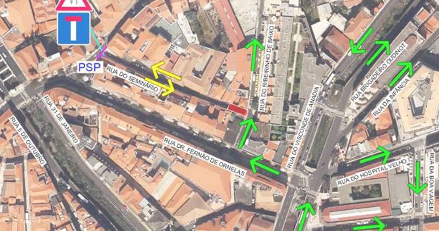 Circulação rodoviária temporariamente alterada na Rua do Ribeirinho de Baixo e Rua do Seminário