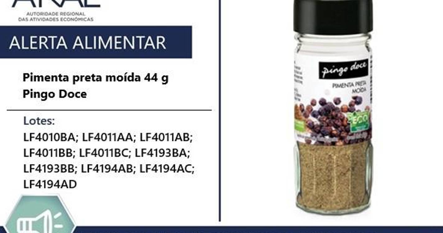 ARAE emite alerta para retirada do mercado de “pimenta preta” da marca Pingo Doce