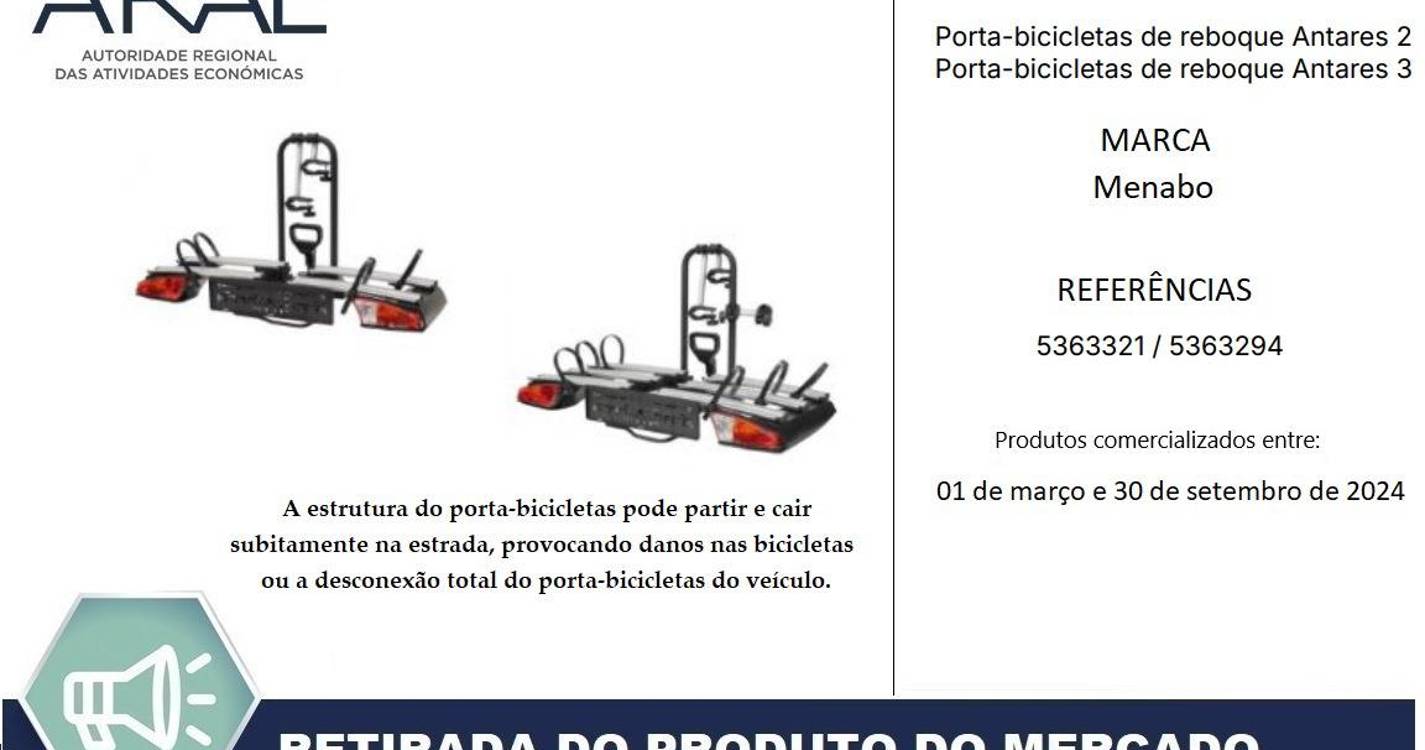 ARAE alerta potenciais consumidores para a não utilização de porta-bicicletas da marca MENABO