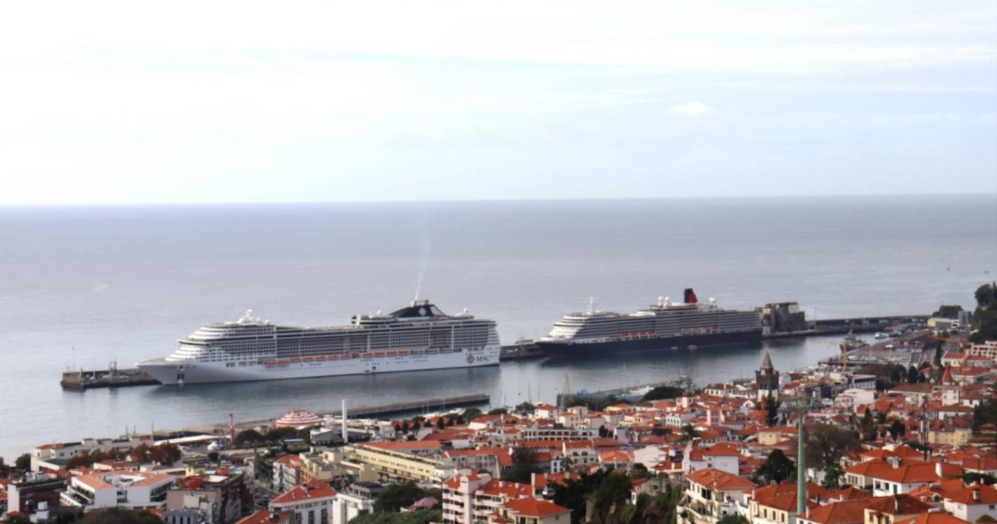 Porto do Funchal com dois navios, um deles em turnaround