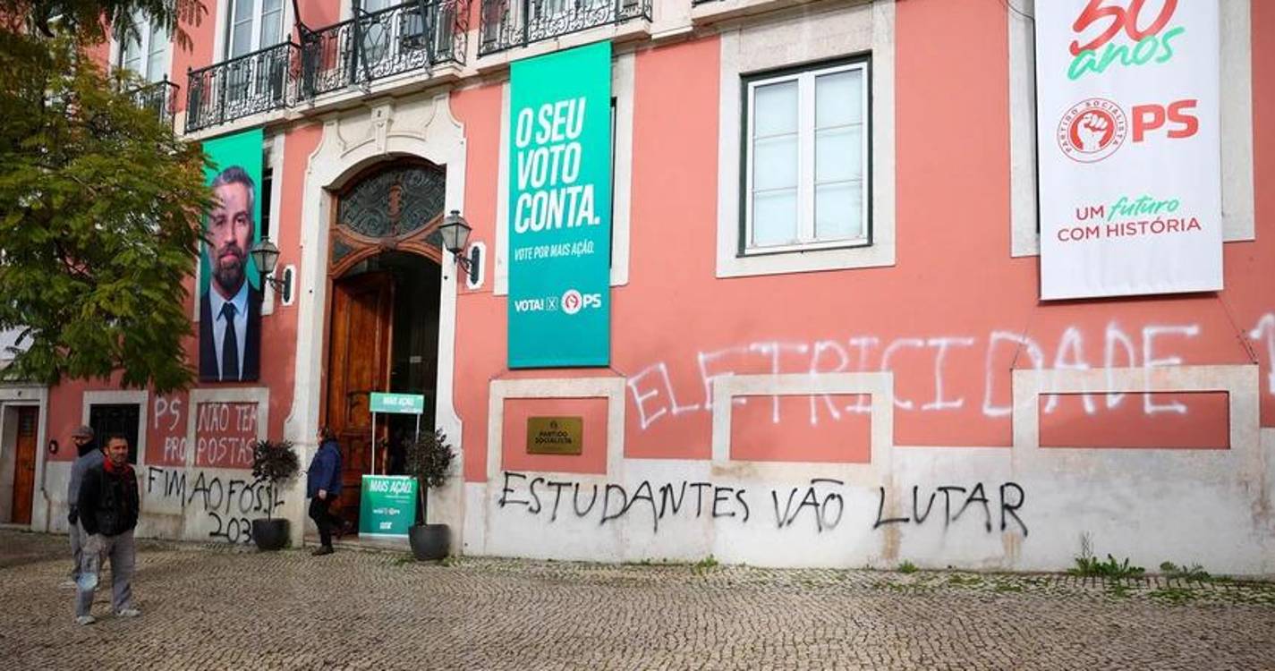 Jovens da Greve Climática Estudantil pintam frases de protesto em sedes de partidos