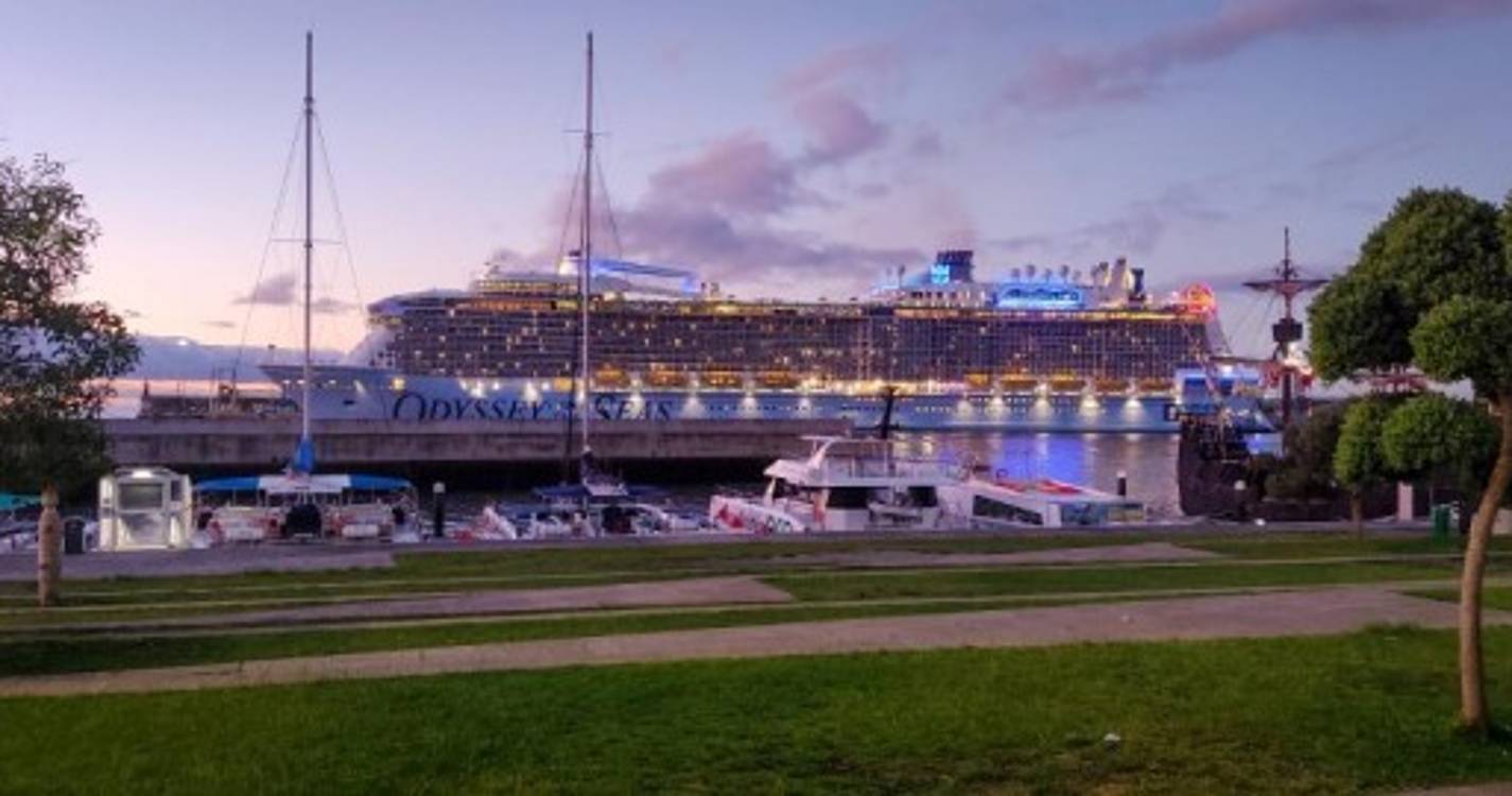 Imagens de drone mostram estreia de navio cruzeiro no Funchal