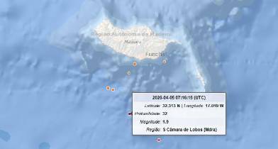 Sismo de baixa magnitude registado esta manhã a sul de Câmara de Lobos
