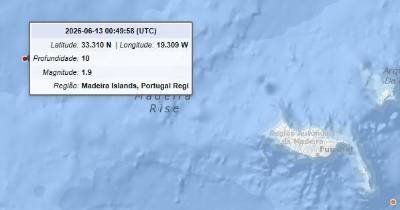 Sismo de baixa magnitude registado ao largo da Madeira