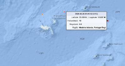 Sismo de magnitude 2,6 registado esta madrugada ao largo da Madeira