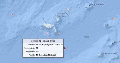 Sismo de magnitude 3.6 registado a sudeste das Desertas