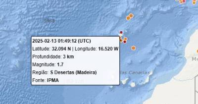 Sismo registado a sul das Desertas