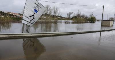 Campos e instalações agrícolas inundadas pela água do Rio Mondego devido ao rebentamento do dique em Coimbra, Montemor-o-Velho, 12 de fevereiro de 2026. Dezasseis pessoas morreram em Portugal na sequência da passagem das depressões Kristin, Leonardo e Marta, que provocaram também muitas centenas de feridos e desalojados.
