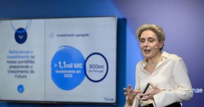 A presidente executiva (CEO) da Sonae, Cláudia Azevedo, na conferência de imprensa de apresentação dos resultados do 4.º trimestre de 2025 da Sonae, hoje, na Maia.