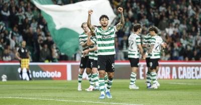 epa12965662 Sporting CP's Luis Suarez (C) celebrates scoring the 2-0 goal during the Portuguese First League soccer match between Sporting CP and Gil Vicente, in Lisbon, Portugal, 16 May 2026. EPA/ANTONIO PEDRO SANTOS