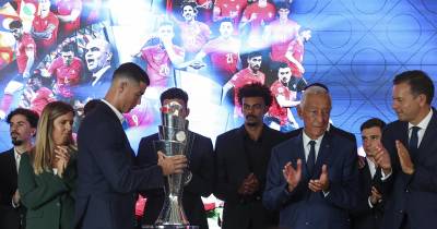 O Presidente da República, Marcelo Rebelo de Sousa, o primeiro-ministro, Luis Montenegro, a ministra da Cultura, Juventude e Desporto, Margarida Balseiro Lopes, e Cristiano Ronaldo, participam na homenagem ao jogador Diogo Jota e ao antigo jogador Jorge Costa, promovida pela Federação Portuguesa de Futebol (FPF).