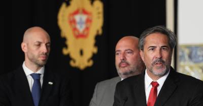 O líder do Chega/Madeira, Miguel Castro, fala aos jornalistas no final de um encontro com o Presidente da República.