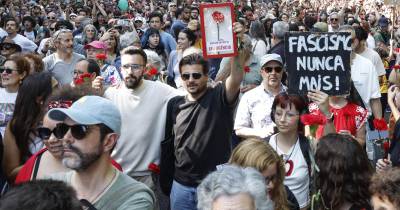 Manifestação comemorativa do 25 de Abril, em Lisboa.