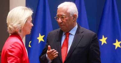 epa12791534 Ursula von der Leyen (L), President of the European Commission, and Antonio Costa (R), President of the European Council, attend an EU interinstitutional actors meeting in Brussels, Belgium, 03 March 2026. The leaders discussed the European Union's coordinated response to escalating tensions involving Iran. EPA/OLIVIER HOSLET