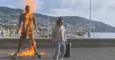 Homem lançou fogo na estátua de Ronaldo (com vídeo)