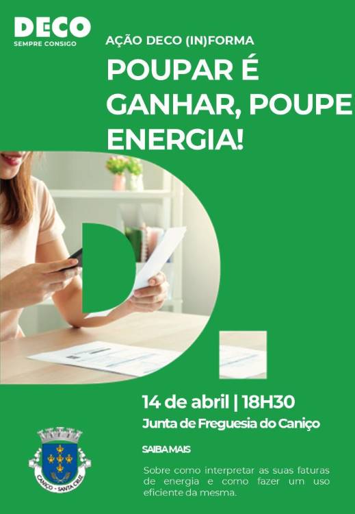 Caniço promove sessão sobre poupança de energia no dia 14 de abril