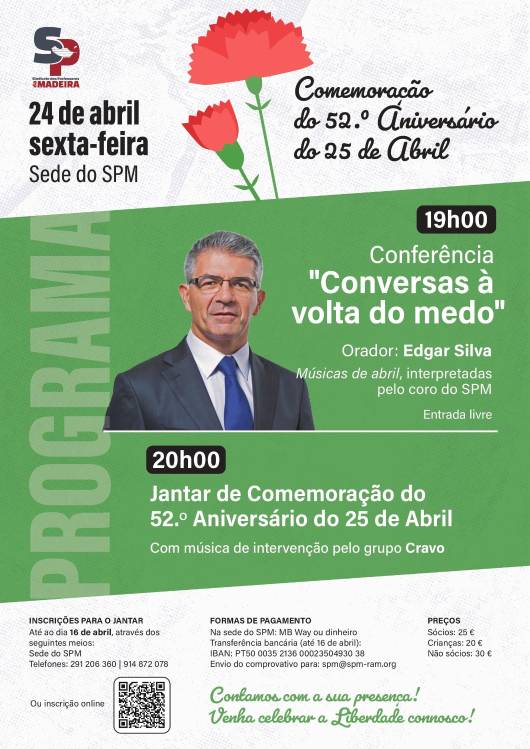 Sindicato dos Professores da Madeira celebra 25 de Abril com conferência e jantar convívio