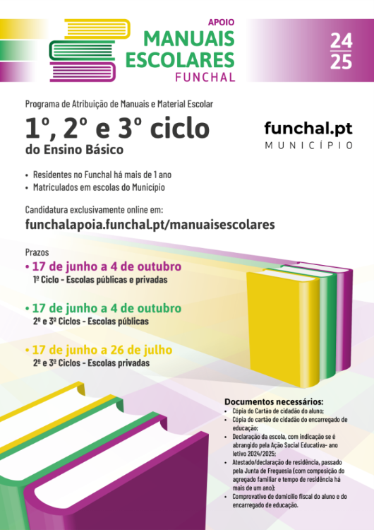 Funchal abre candidaturas para apoio complementar de atribuição de manuais e material escolar