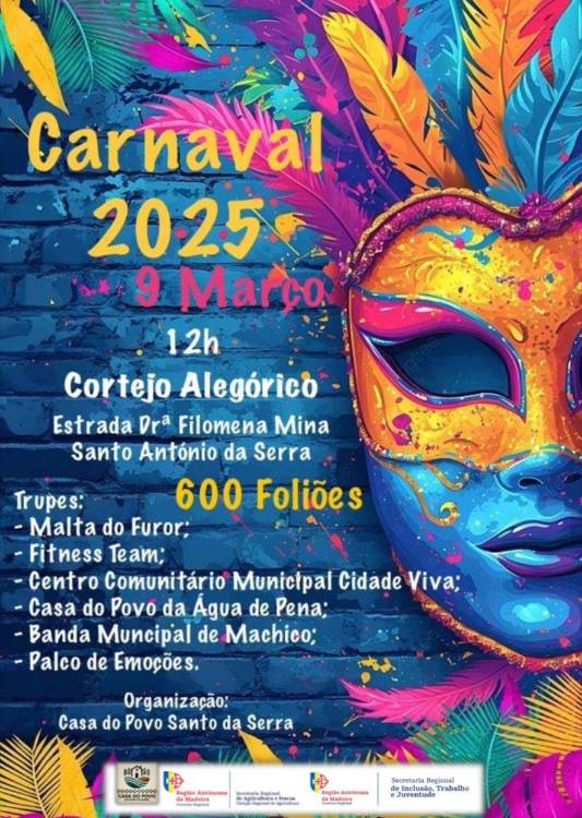 Seis trupes com 600 foliões vão desfilar no Carnaval do Santo da Serra