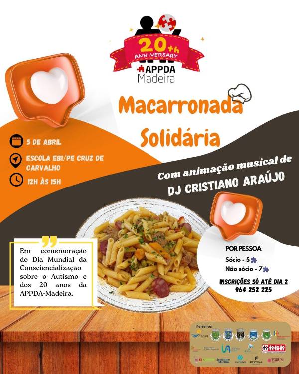 Macarronada solidária assinala Dia da Consciencialização sobre o Autismo e 20 anos da APPDA Madeira