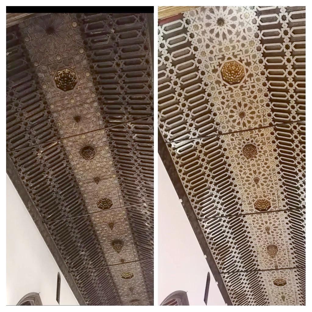 Tetos mudéjares da Sé, antes do restauro e depois do restauro.