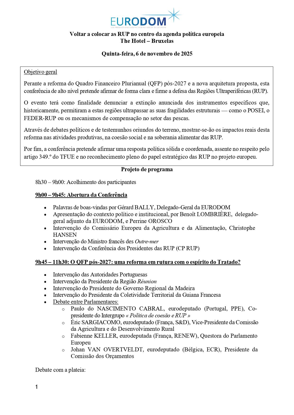 Madeira participa em conferência sobre ‘Voltar a colocar as RUP no centro da agenda política europeia’ em Bruxelas
