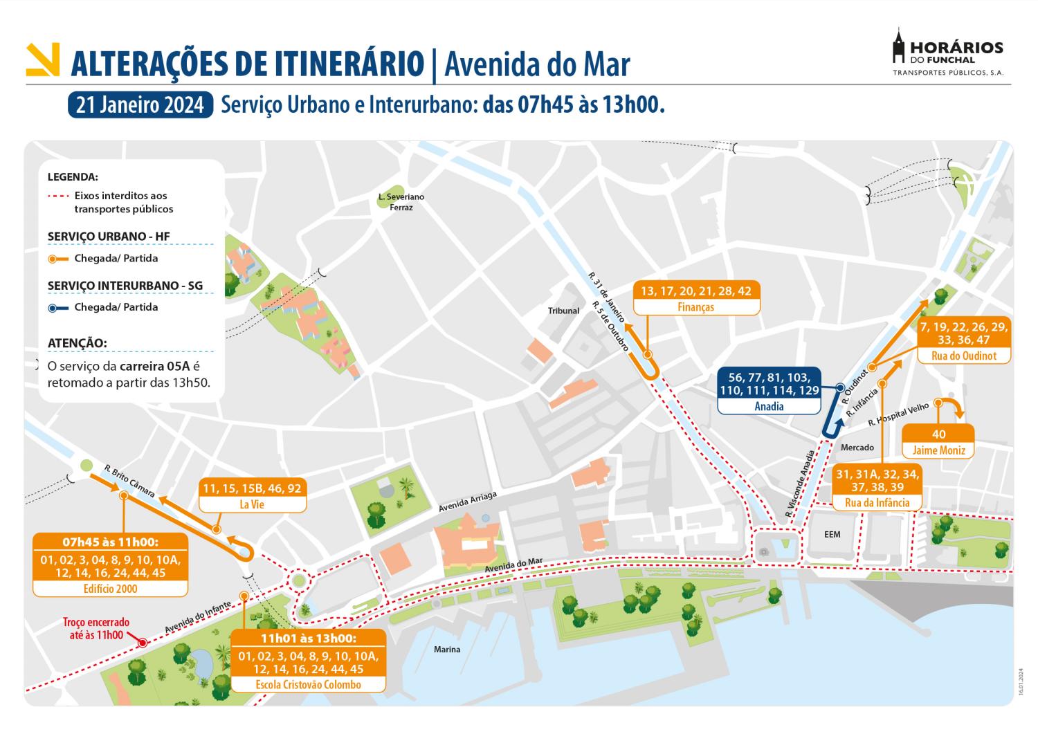 Maratona, Meia Maratona e Mini Maratona do Funchal gera alterações nas carreiras da Horários do Funchal