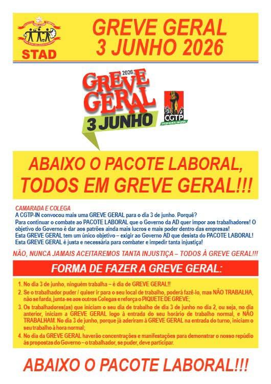 STAD apela a adesão à greve geral a 3 de junho na Madeira