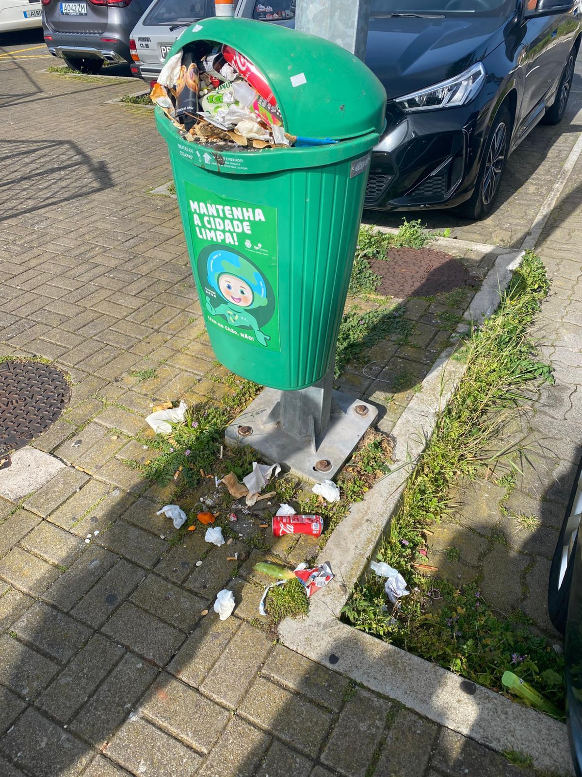 Esta era a imagem dos baldes de lixo esta quarta-feira no Pico dos Barcelos.