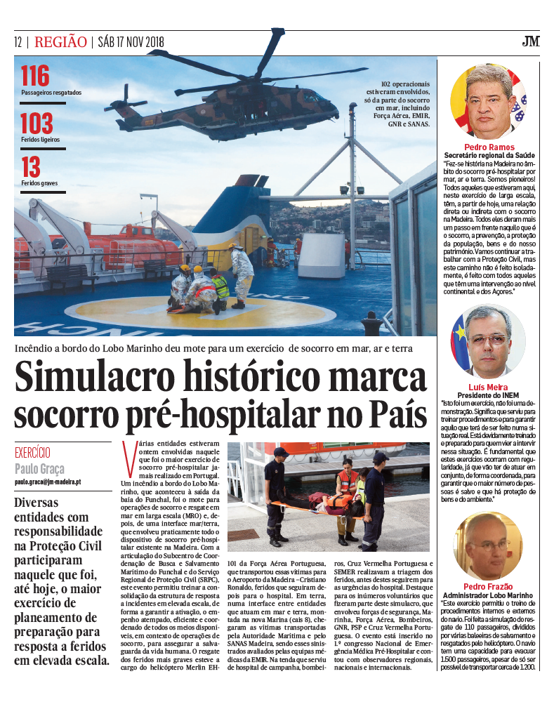 Reportagem do JM sobre o momento histórico do socorro no mar em larga escala.